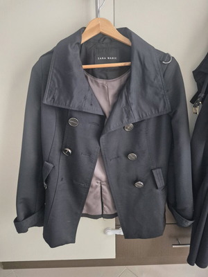 Zara trench coat used, medium, gabardine, black, Small