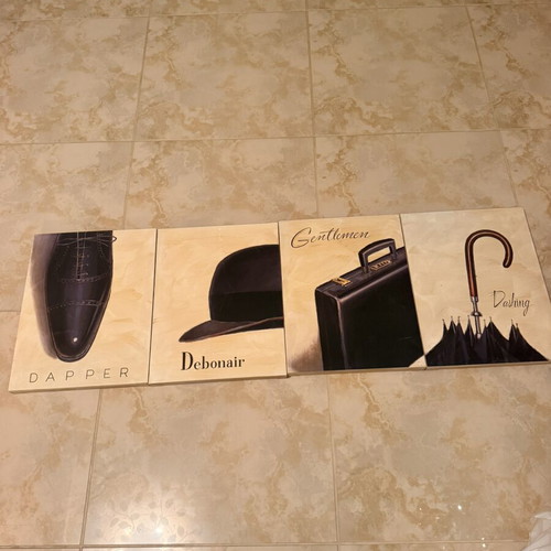 Gentleman vintage style canvas wall art set