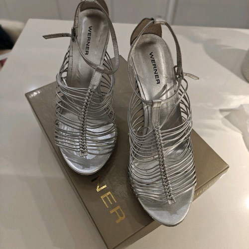 Werner silver evening sandals like new, size 40