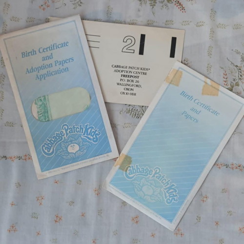 Set of 2 used vintage adoption papers and birth certificates Cabbage Patch Kids
