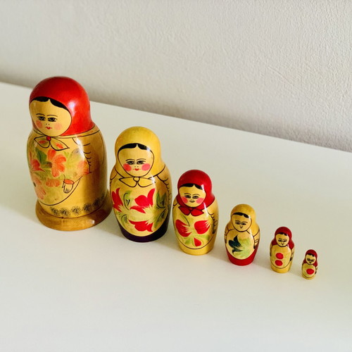 Soviet wooden Matryoshka doll set of 6, 1970s
