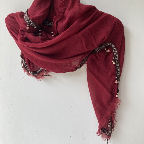 Scarf large size with decorative elements, like new, red intense