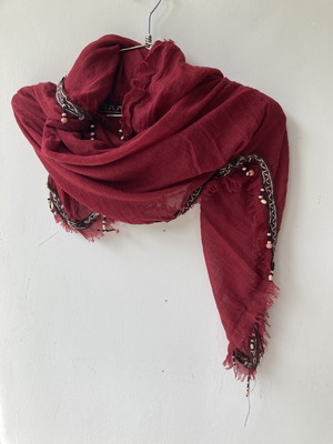 Scarf large size with decorative elements, like new, red intense