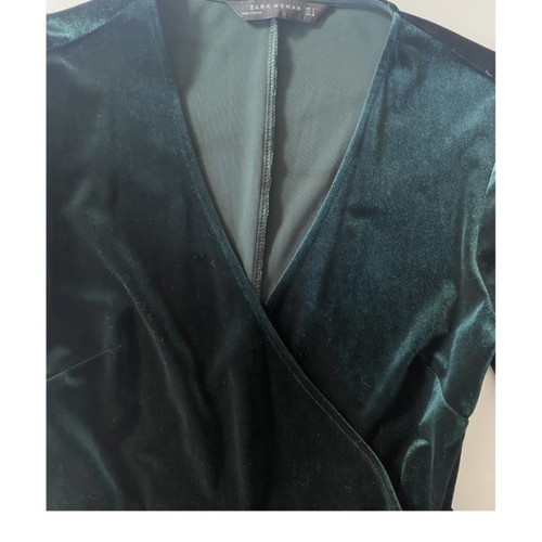 Zara mini velvet dress used, green, size S