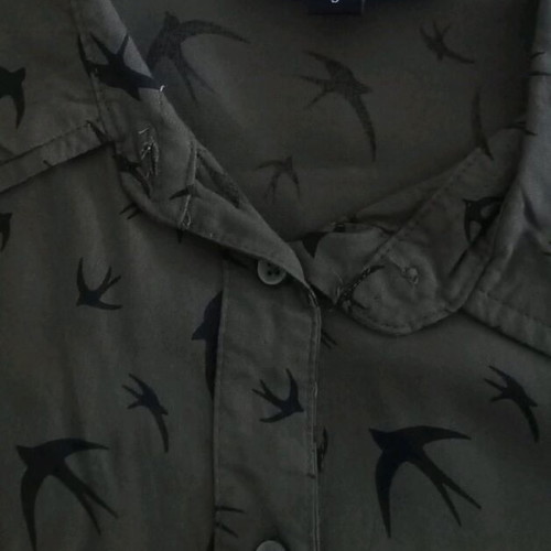 Shirt with swallows in khaki color like new