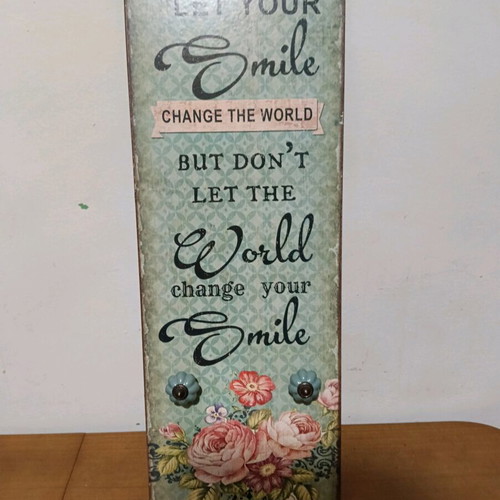 Wooden decorative sign 60×20 with clip and hooks used, vintage style