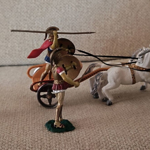 Ancient Greek soldier toy set with chariot and horses, Athena