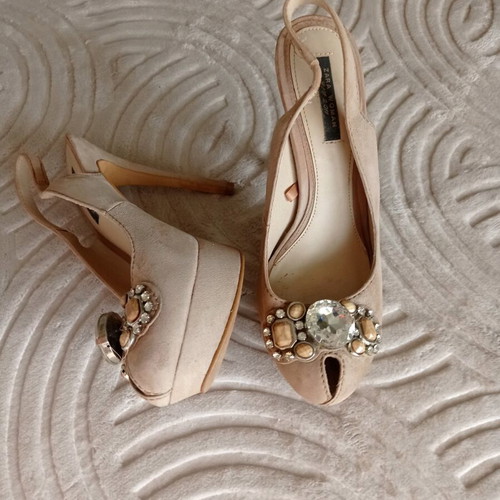 Zara peep-toe pumps size 41 like new, beige suede leather, 12 cm heel