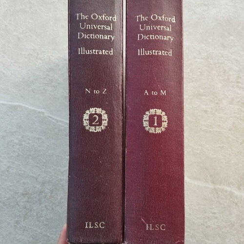 The Oxford Universal Dictionary Illustrated leather-bound 2 volumes used