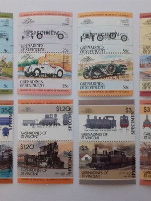 Grenadines of St. Vincent Specimen Stamps New, 8 Autos & Trains