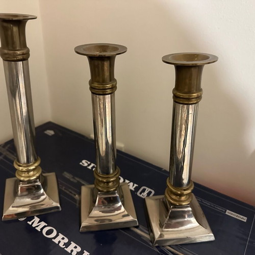 Set of 2 silver-plated candlesticks with gold details