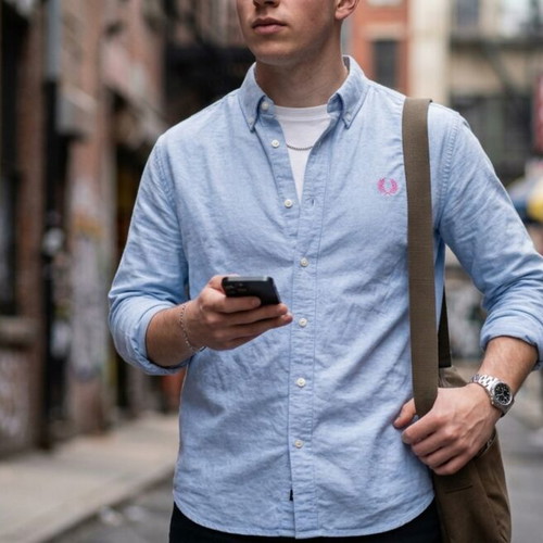 Fred Perry Cotton Shirt XL like new, blue, slim fit