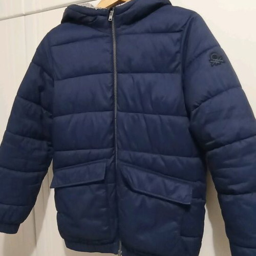 Benetton jacket for 12 years like new, navy blue with hood and fur lining