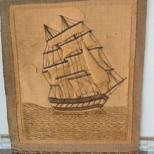 Handmade loom wall hanging like new with embossed nautical design