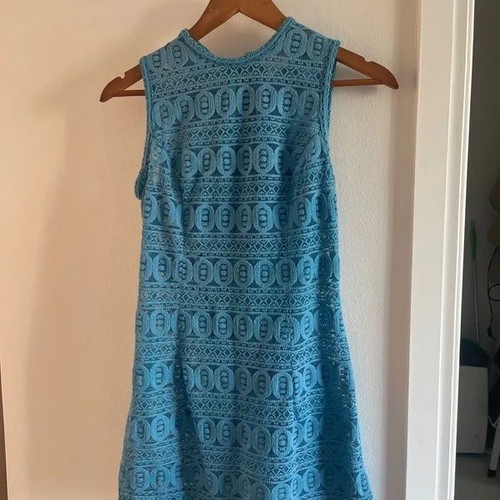 Blue lace mini dress size small, new
