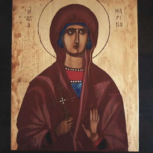 Icon of Saint Marina handmade on plywood new