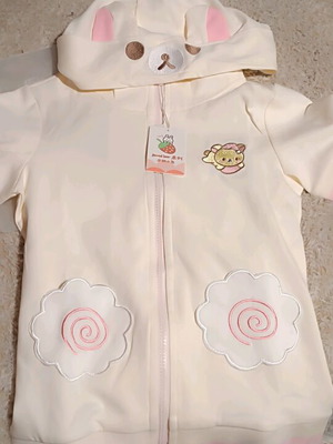 Women's beige hooded jacket with short sleeves and cartoon embroidery, new