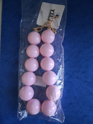 Statement necklace with large pink plastic beads and gold details new