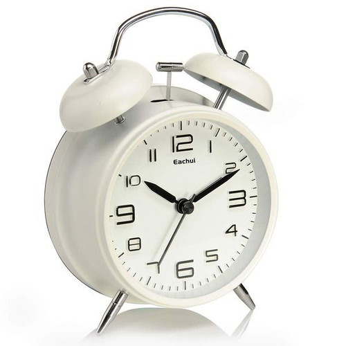 Eachui retro analog alarm clock with double bell and night light, white