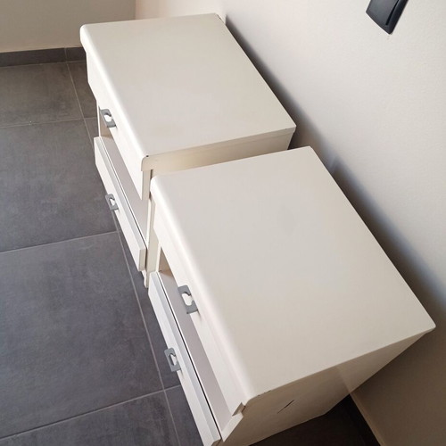 White nightstands set with drawers used, pack of 2