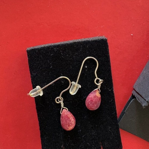925 Silver Earrings New with Red Stone