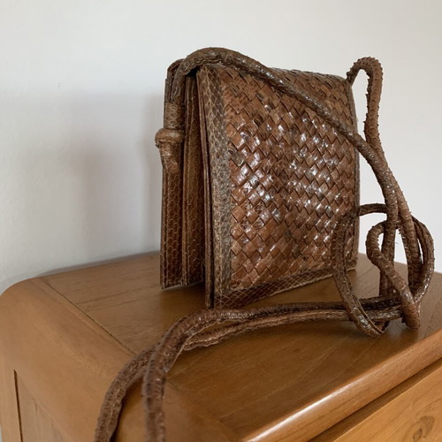 Leather snake skin crossbody bag new, rust color
