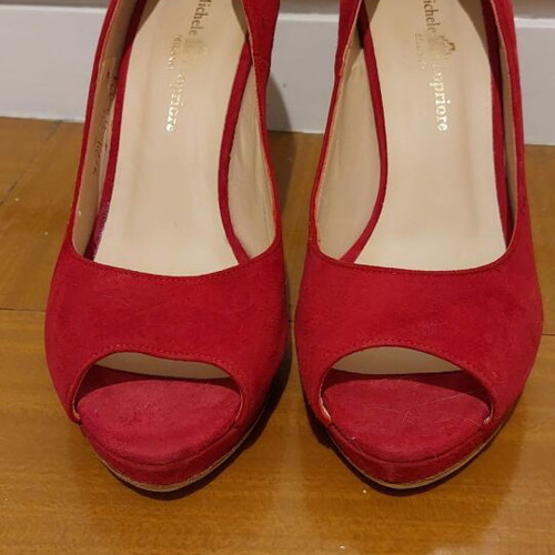 Michele Lopriore peep toe shoe red, new, size 38, suede