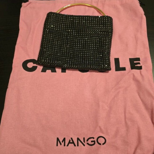 Mango black evening bag with strass and metal handle like new