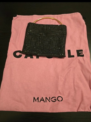 Mango black evening bag with strass and metal handle like new