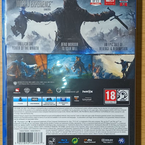 Shadow of Mordor PS4 game like new