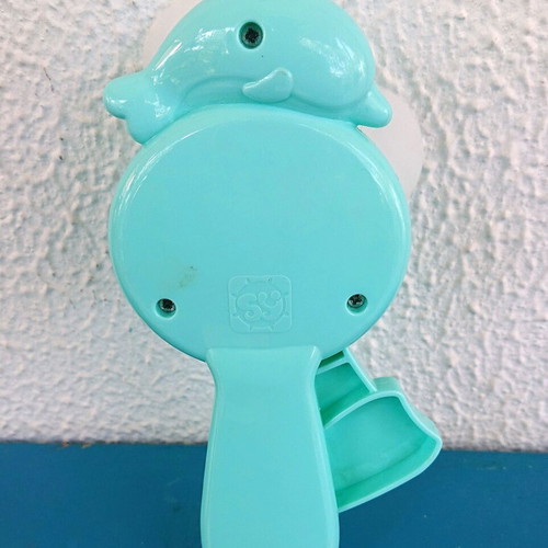 Children's fan like new with 3 blades and manual handle, blue with dolphin design
