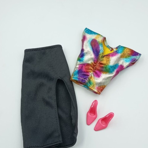 Clothes set for fashion doll: skirt, blouse, shoes