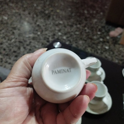 Coffee cup set like new, French porcelain gray and white