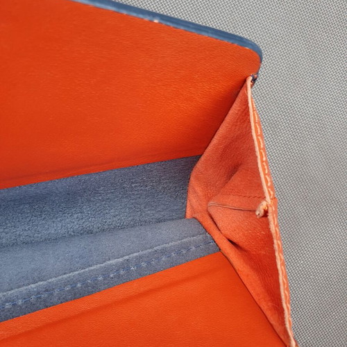 Zara genuine leather envelope clutch bag, blue and orange
