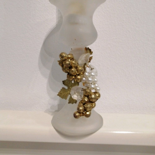 Vintage Christmas Candlestick like new, frosted glass with decorative grapes