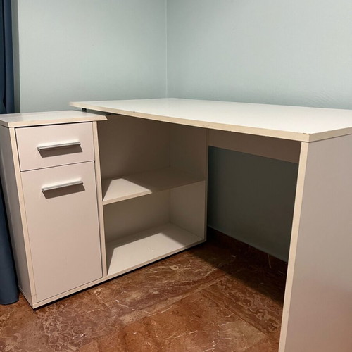 White corner desk used, made of chipboard