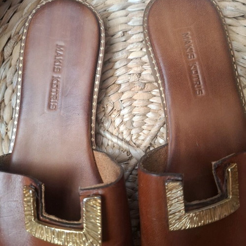 Makis Kotris flat leather sandals like new, tan with gold detail