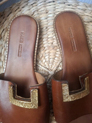 Makis Kotris flat leather sandals like new, tan with gold detail