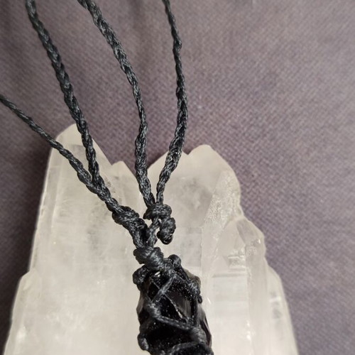 Keychain with obsidian energy crystal handmade macrame