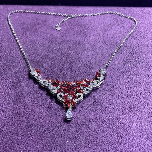 Silver necklace with ruby natural sapphires and certificate of authenticity