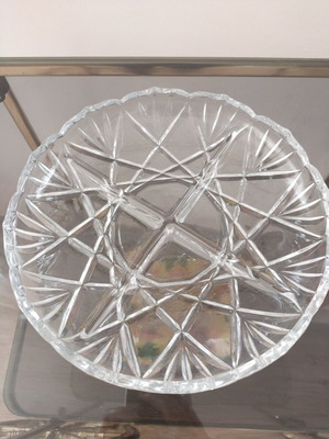 Glass serving platter with compartments, like new, 24 cm diameter