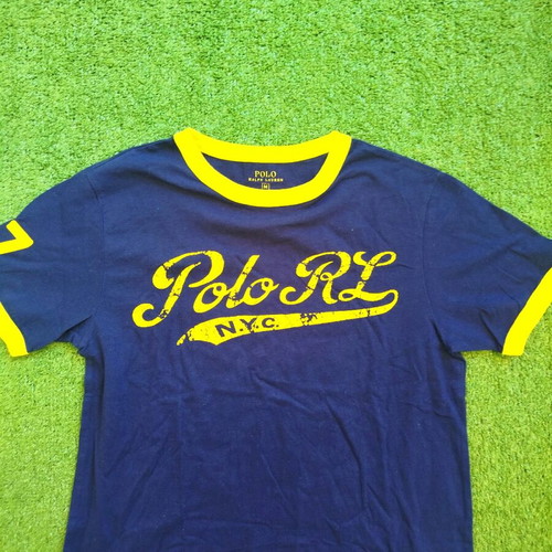 Polo Ralph Lauren Boys Cotton Graphic Tee Shirt like new, navy blue/yellow, M