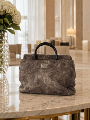 Ferre Milano No 19186 Tote Bag like new, brown fur design
