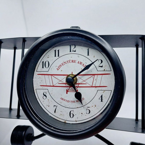 Table clock airplane metal like new, black