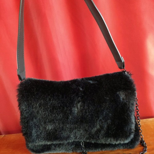 Fur shoulder bag used, black