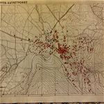 Χαρτης που αποτυπώνει την Καταστροφή των Καλαβρύτων από τους Γερμανούς διαστάσεις 35x26cm δημιουργήθηκε για την αξίωση πολεμικών αποζημιώσεων