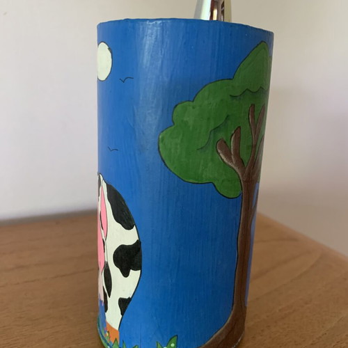 Bamboo Pencil Holder hand-painted, like new