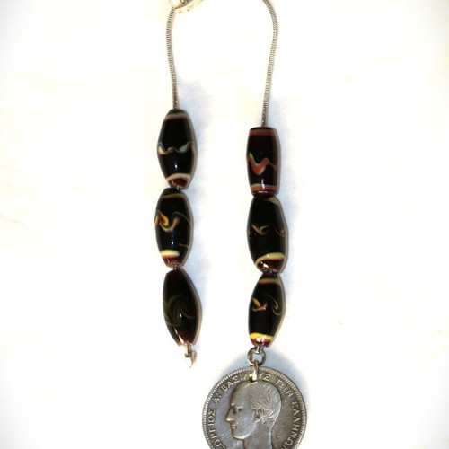 Begleri with 2 Drachma coin King George Murano crystals, silver, handmade