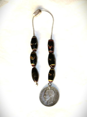 Begleri with 2 Drachma coin King George Murano crystals, silver, handmade