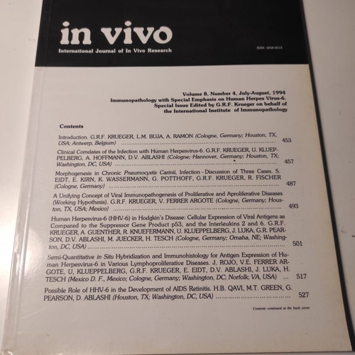 In vivo 8: 453-628 (1994) book like new
